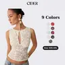 Cider Vintage Sheer Lace Boat Neck Cutout Sleeveless Top for Elegant Outfits