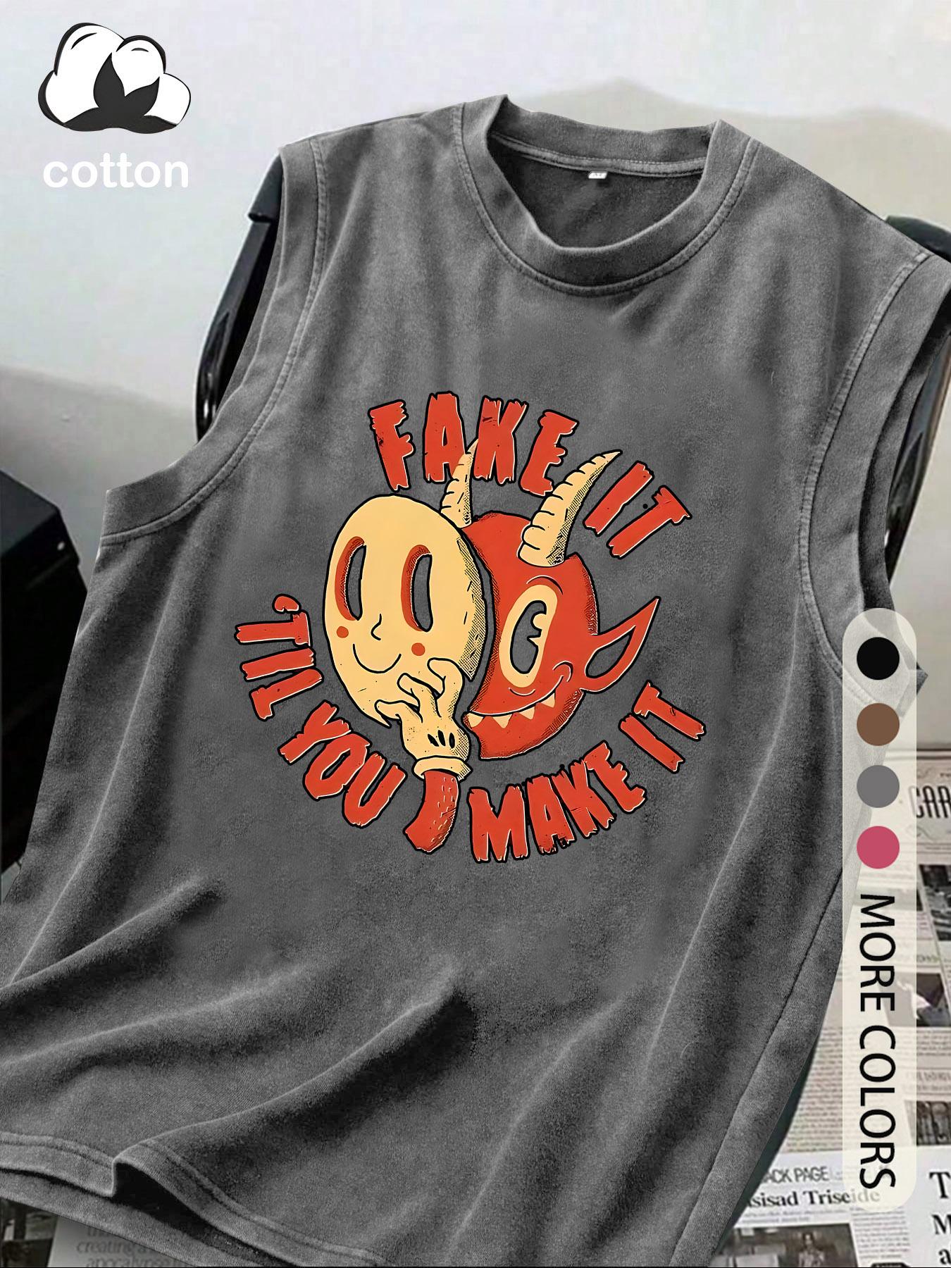 Vintage Cotton Casual Fitted Men's Sleeveless Top, Retro Crew Neck Summer Apparel for Ages 13 to 44, Stylish Plain Design