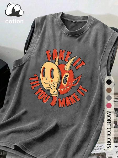 Vintage Cotton Casual Fitted Men's Sleeveless Top, Retro Crew Neck Summer Apparel for Ages 13 to 44, Stylish Plain Design