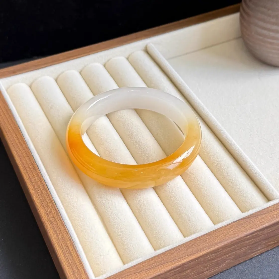 Natural Sweet Single-Sugar Bangle, Champagne Gold Agate Chalcedony Bracelet, Yellow Aquamarine Jade and Yellow Jadeite Bangle for Women