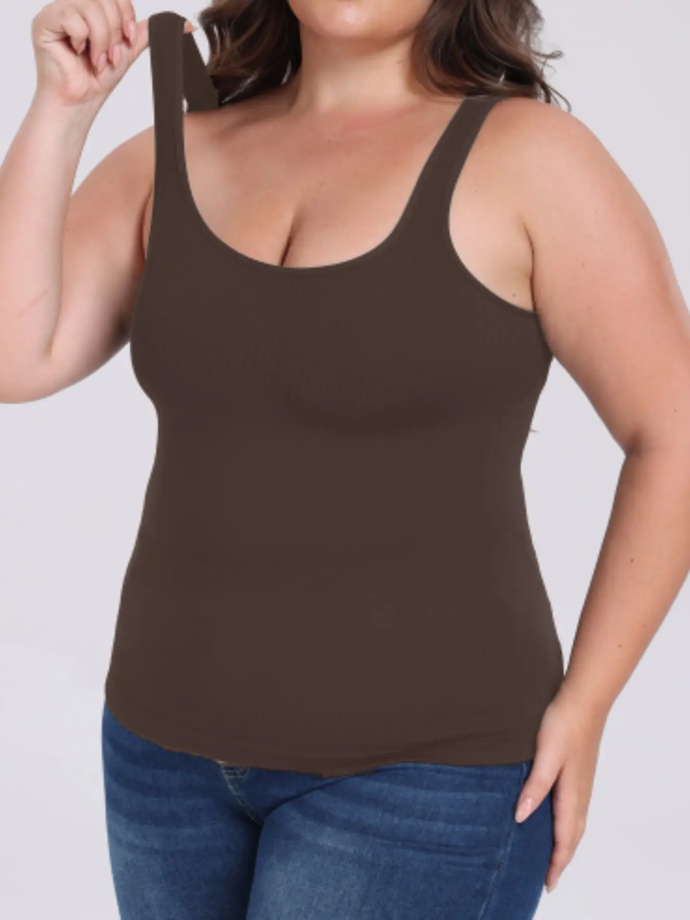 Plus Size Ribbed U‑Neck Shapewear Tank Top, Seamless Tummy Control Waist Shaper Cami Undershirt
