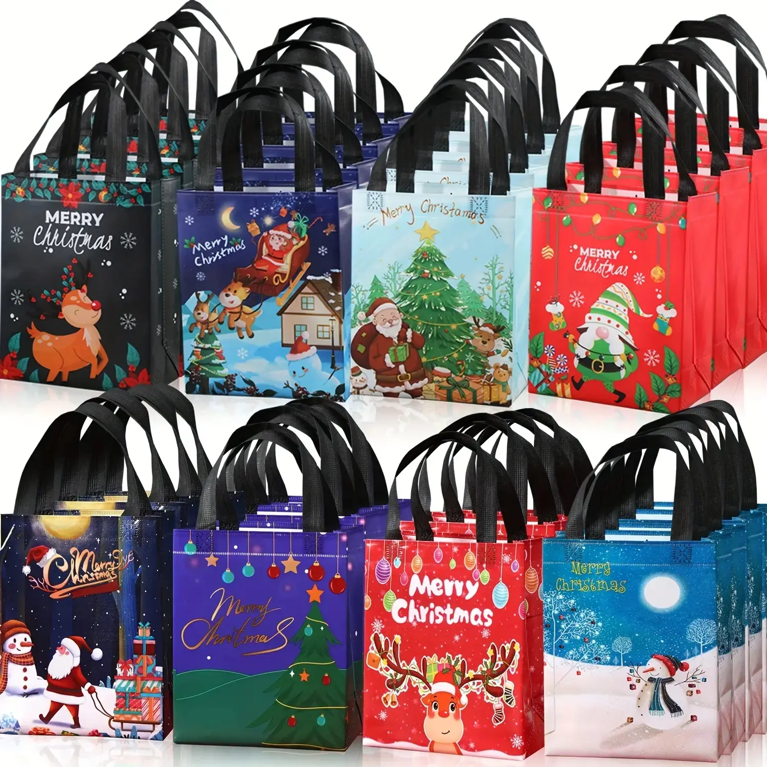 🎄 32PCS Christmas Gift Bags with Tags | Large Reusable 🎅 Santa/Tree/Snowman Prints + "Merry Christmas" 🎁 Xmas Party Use, TikTok Shop US