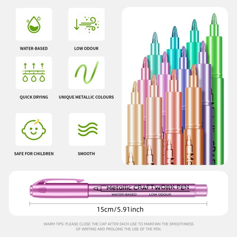 12/24/36 Colors Metallic Paint Markers, Acrylic Paint Pens  for Rock Painting, Ceramic, Wood, Canvas, Plastic, Glass, Stone, Calligraphy, Card Making, DIY Crafts,1mm Nib, Paint Pens Set