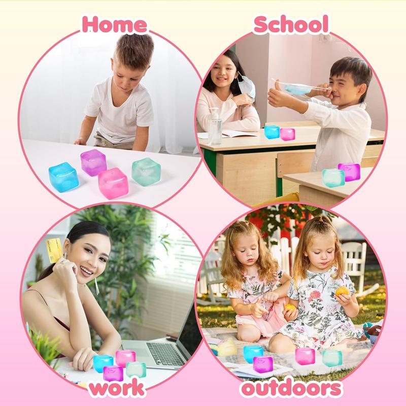 Cube Squishy  Balls  Ice Cubes Squishy Fidget Toy for Your Best Mellow and Chill Square Shape with Filling in Blue ,Sensory Fidget , Focus & Play – Colorful, Durable, Holiday and Birthday Gifts, Perfect Party Toy Gift, Easter Basket Gift