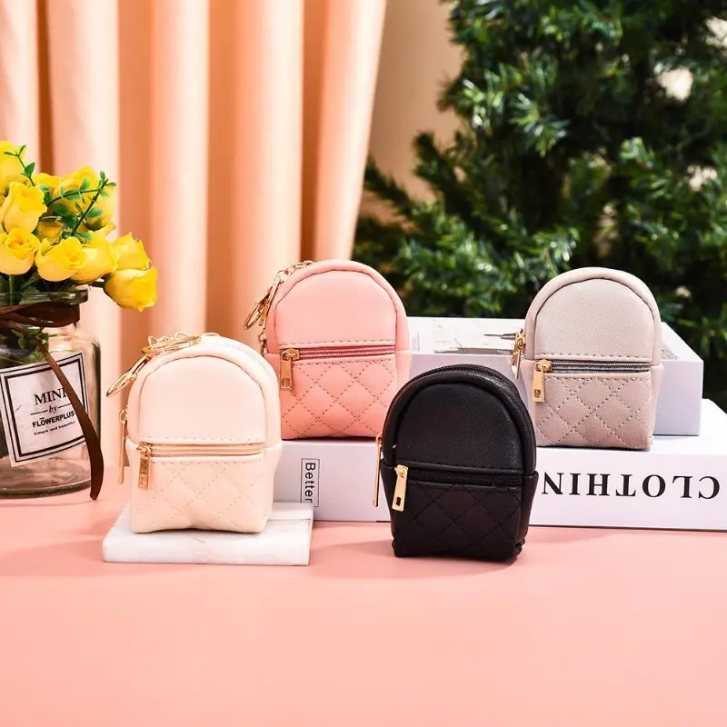 Women's Mini Backpack-Shaped PU Leather Zipper Coin Pouch with Keychain, Card Slot Wallet, Zipper Wallet Design for Lipstick, Cable Storage – Daily Travel Accessory, Card Holder Wallet, Zippered Coin Pouch