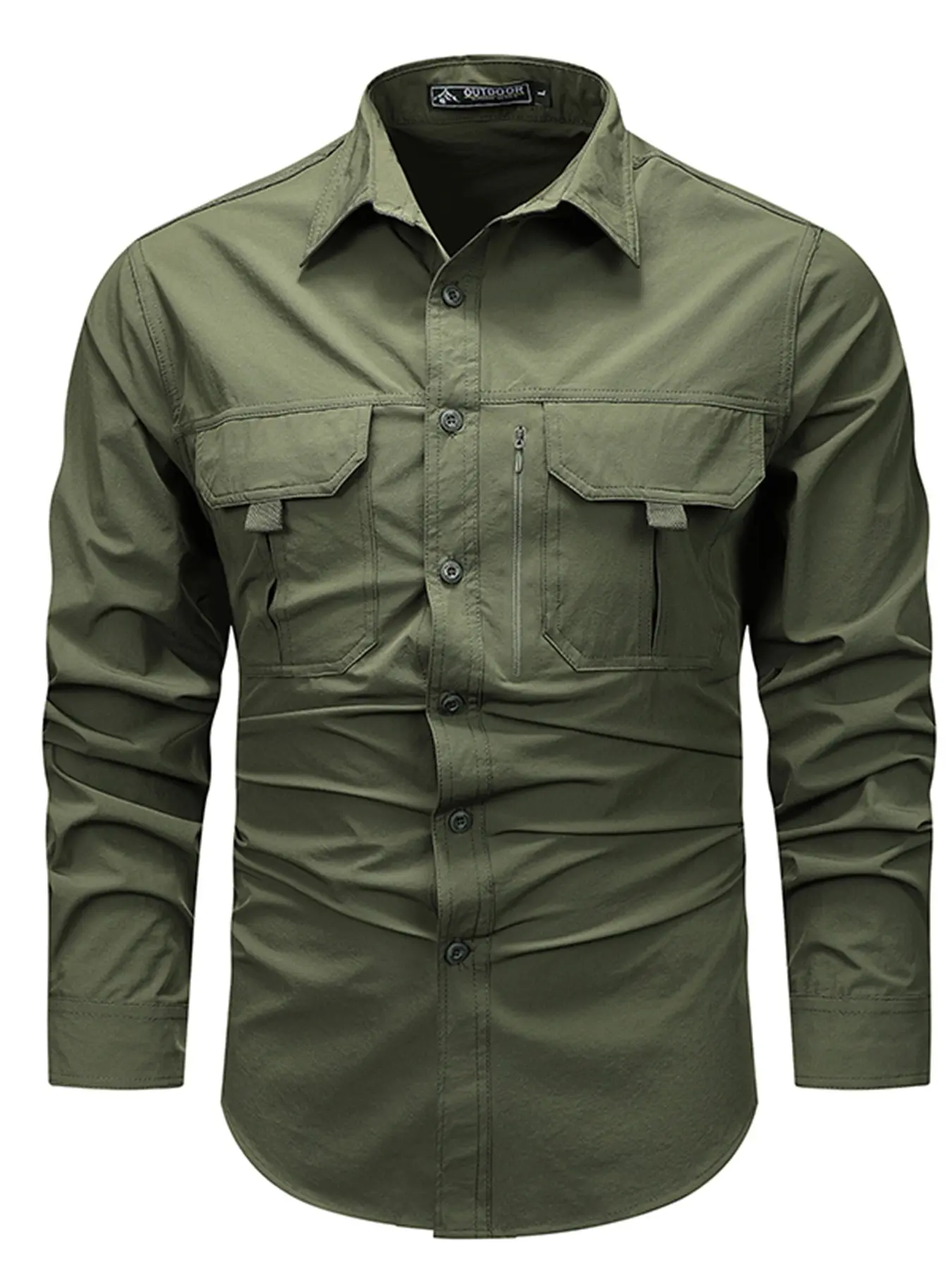 Men's Multi-Pocket Outdoor Shirt, Long Sleeve Casual Workwear, Ideal for Fishing, Hiking, Daily Use, Slim-Fitting, Plain Surface