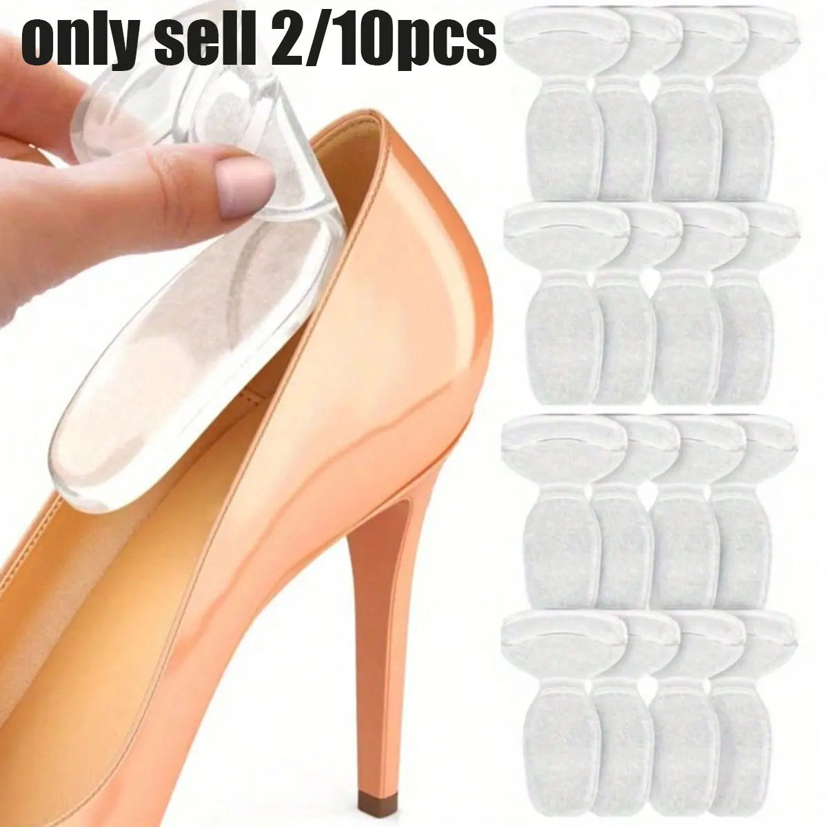 Women's Silicone Heel Pads Set, Transparent Shoe Size Reducer, 2 Non-Slip Heel Pads, 6 Waterproof Anti-Friction Heel Stickers, Comfortable High Heel Insoles