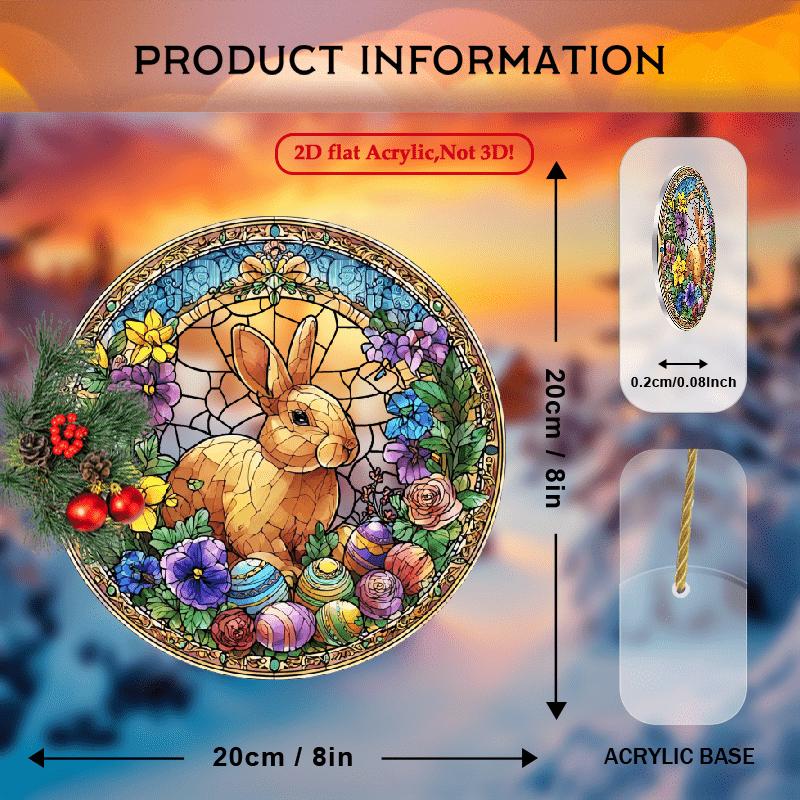 2D Flat, 1pc Bohemian Stained Glass-Style Easter Bunny & Floral Suncatcher Round Acrylic Window Hanging with & Tulip Patterns, Easter Decor, Garden Ornament, Housewarming Gift