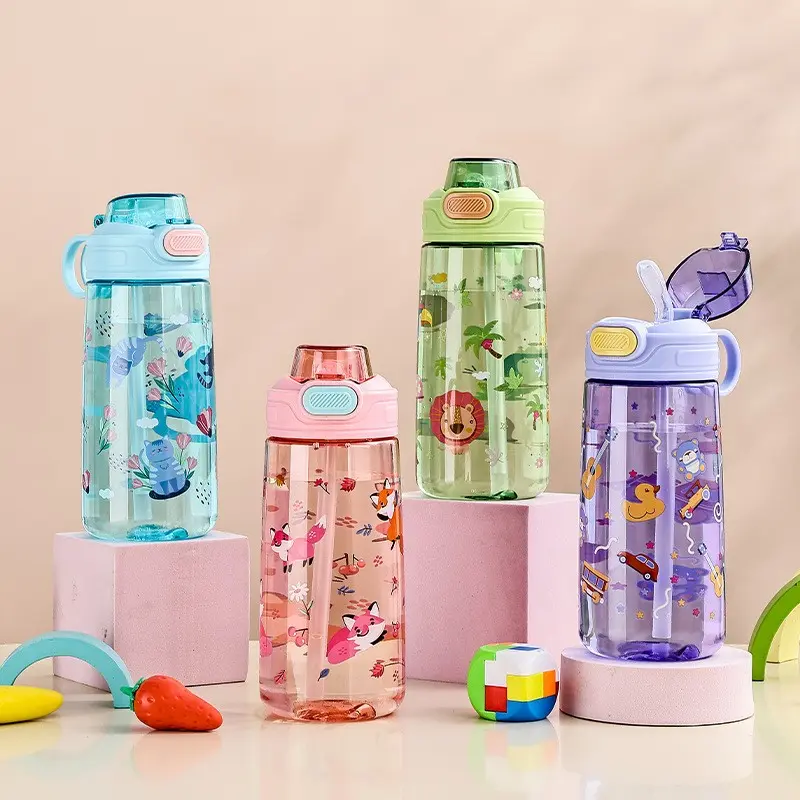 550ML Cartoon Water Cup, Food Grade Silicone Straw, Leak-Proof Design, Ideal for Home, Sports, Travel, Holiday Gifts