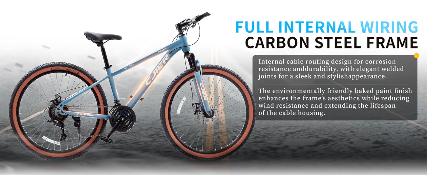 24/26 inch Kids Mountain Bike for Boys/Girls/Men/Women 21 Speeds Kids Bike, 2.125'' Tires MTB Bicycle with Suspension Fork, Dual Disc Brakes, Internal Wiring Frame, Auxiliary Handle