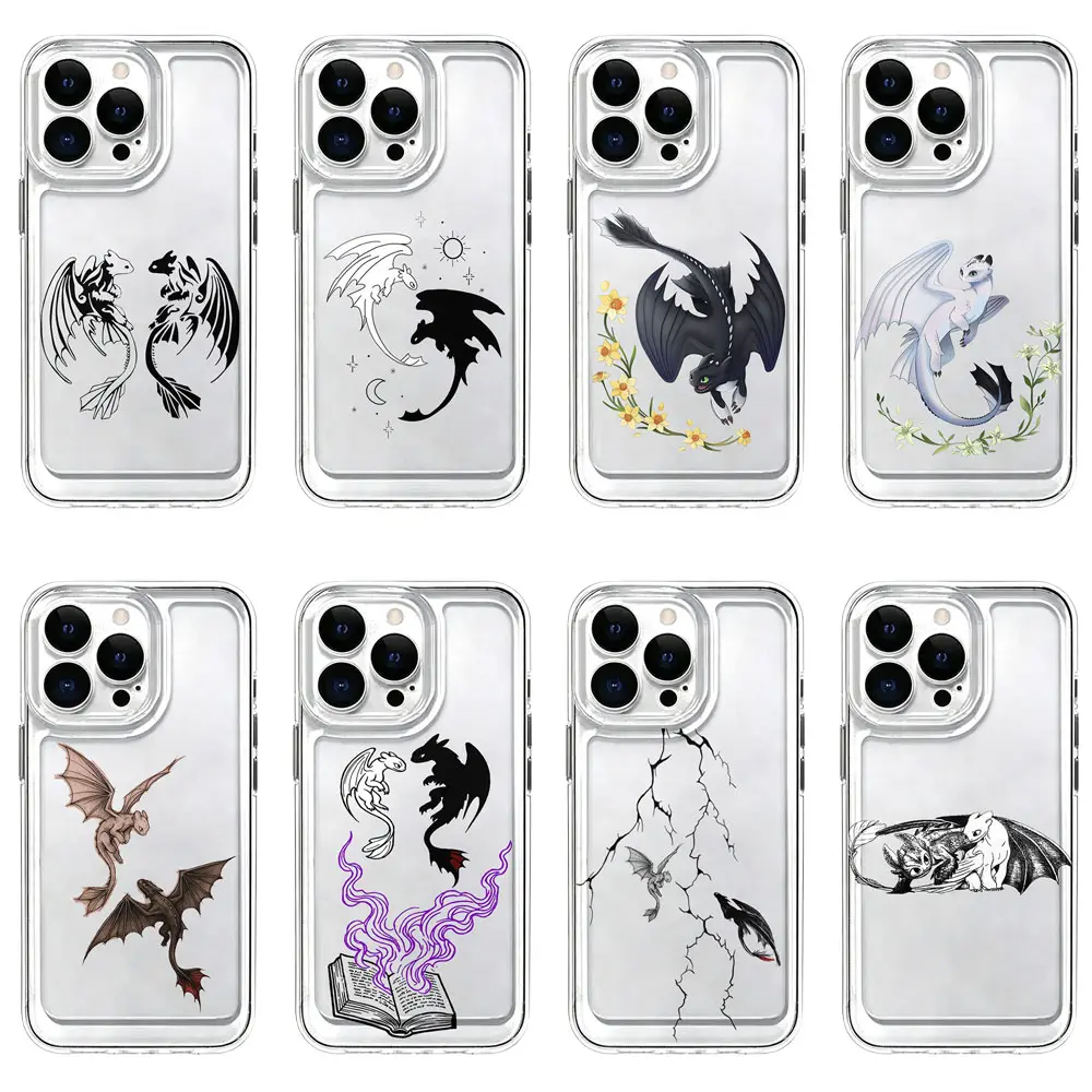 How To Train Your Dragon Clear Phone Case | Toothless Light Fury Yin Yang Floral Night Fury Couple Dragon Art Cover For iPhone 11/12/13/14/15/16/17 Pro/Pro Max/Plus & Samsung S23/S24/S25/S26 Ultra, Transparent Anti-Drop Protective Case For HTTYD Dragon
