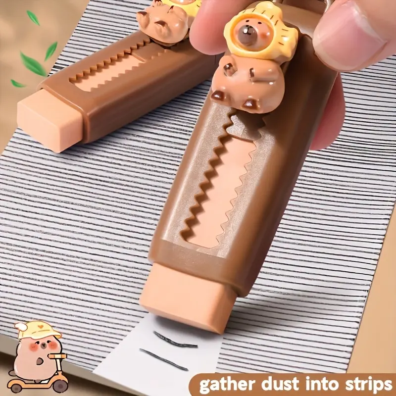 Cute Capybara Eraser with Fashion Glasses and Hat, High Quality Durable Rectangular Eraser for Adult Drawing Supplies, Random Color