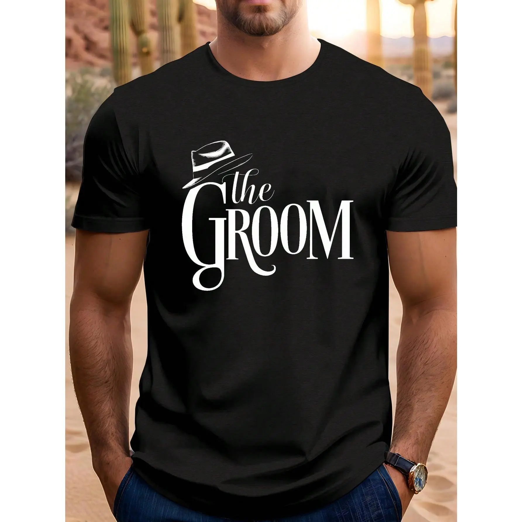 Mens The Groom Graphic Tshirt Elegant White Wedding Print With Top Hat Cufflinks Design Casual Black Short Sleeve Round Neck Tee For Groomsmen Summer Weddings Bridal Showers Bachelorunisex Mens&Womens 2026 Round Neck Regular Fit Couple T-Shirts