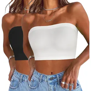 Womens Tube Tops Summer Bandeau Casual Crop Top Going Out Strapless Tank Basic Short Shirt