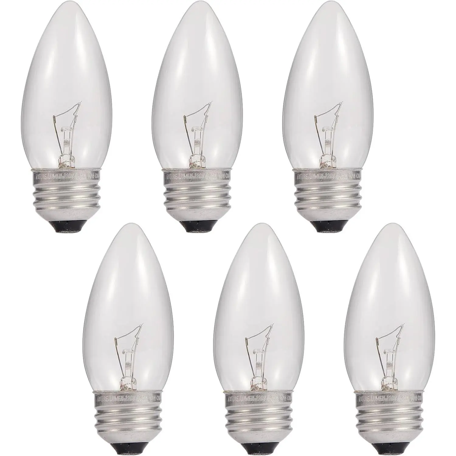 40W Incandescent Equivalent Energy Torpedo Tip Chandelier with Crystal Clear Incandescent Light Bulbs Tip Light Bulb and Medium E26 Candelabra Base (6)