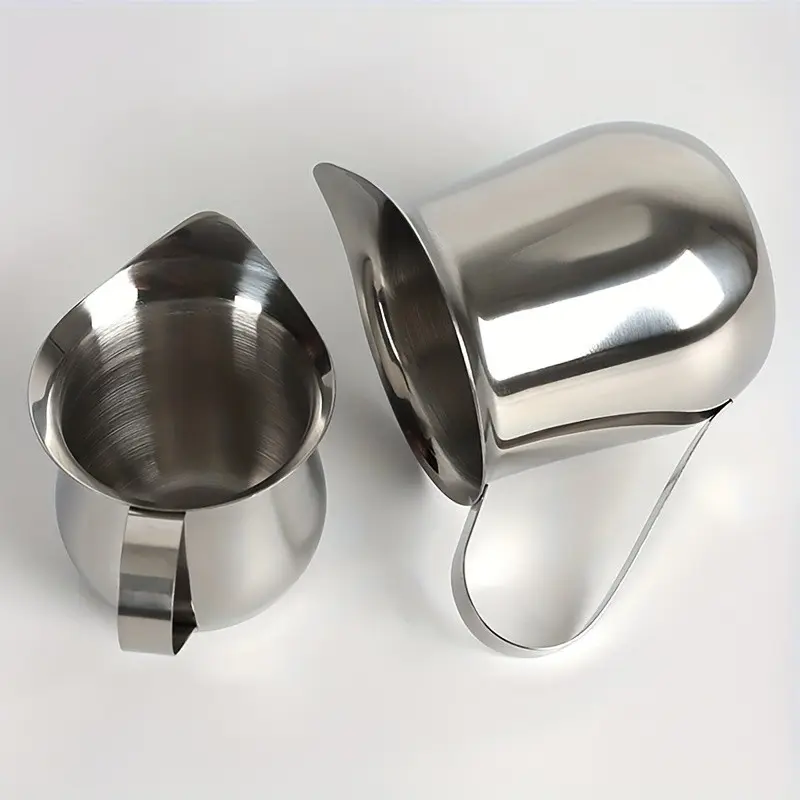 2pcs Stainless Steel Mini Milk Frother, with Pour Spout, Ideal for Milk and Coffee Cream, Kitchen Utensils, Milk Container, Milk Foamer