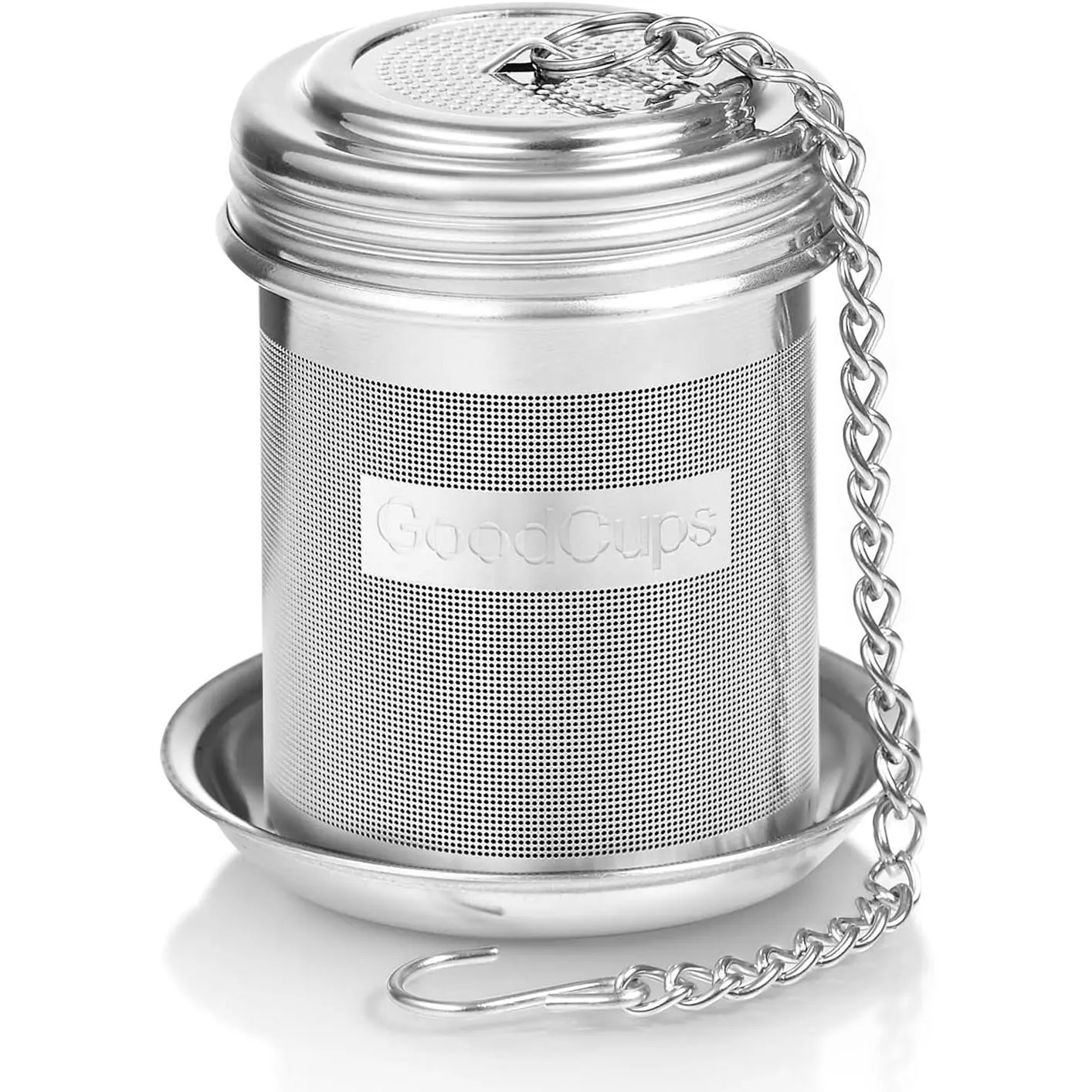 Stainless Steel Small Tea Infuser for Loose Leaf Tea (1.5”D x 2.2”H) Extra Fine Mesh Strainer with Chain Hook & Lid, Reusable Tea Steeper for Mugs Cups & Teapots