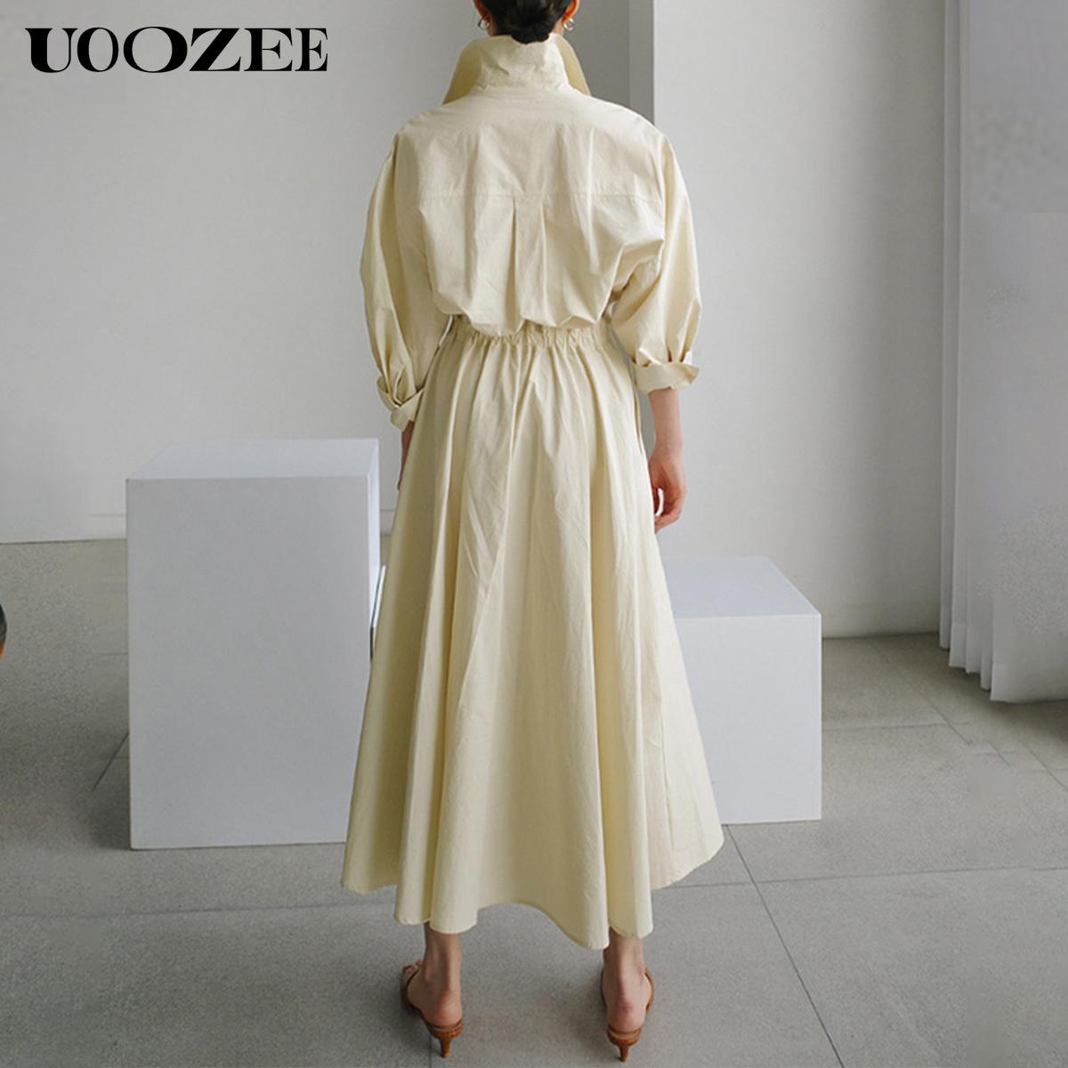 Women's loose solid color lapel mid-length dress, waist design, comfortable and elegant, a must-have for commuting and formal occasions Shirt Dress