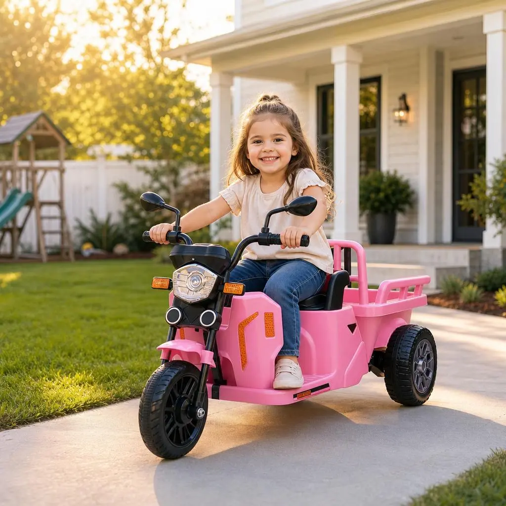 12V Kids Ride-On Tricycle Truck - Electric 3-Wheeler Cargo Bicycle Kids Toys with 550 Dual Motors, Utility Dumper Bed, LED Lights, Battery-Powered for Toddlers