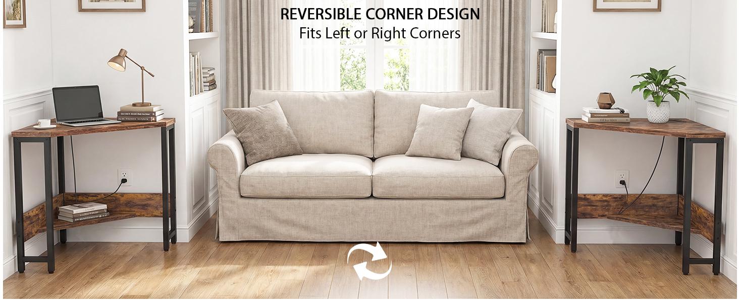 Corner Small Desk with Outlets Corner Table for Small Space Industrial Computer Desk with Storage for Home Office, Workstation, Living Room, Bedroom