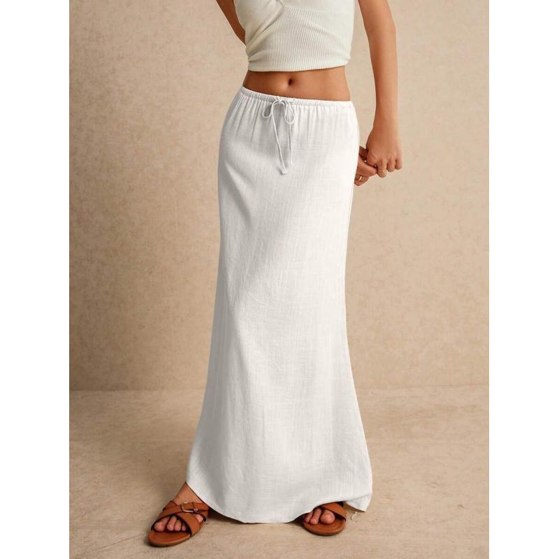 LYD- Women's White Maxi Skirt - Minimalist Drawstring Linen Fabric, Regular Fit, Casual Style, All Seasons Bottoms for Home Wear -LYD sport women leopard