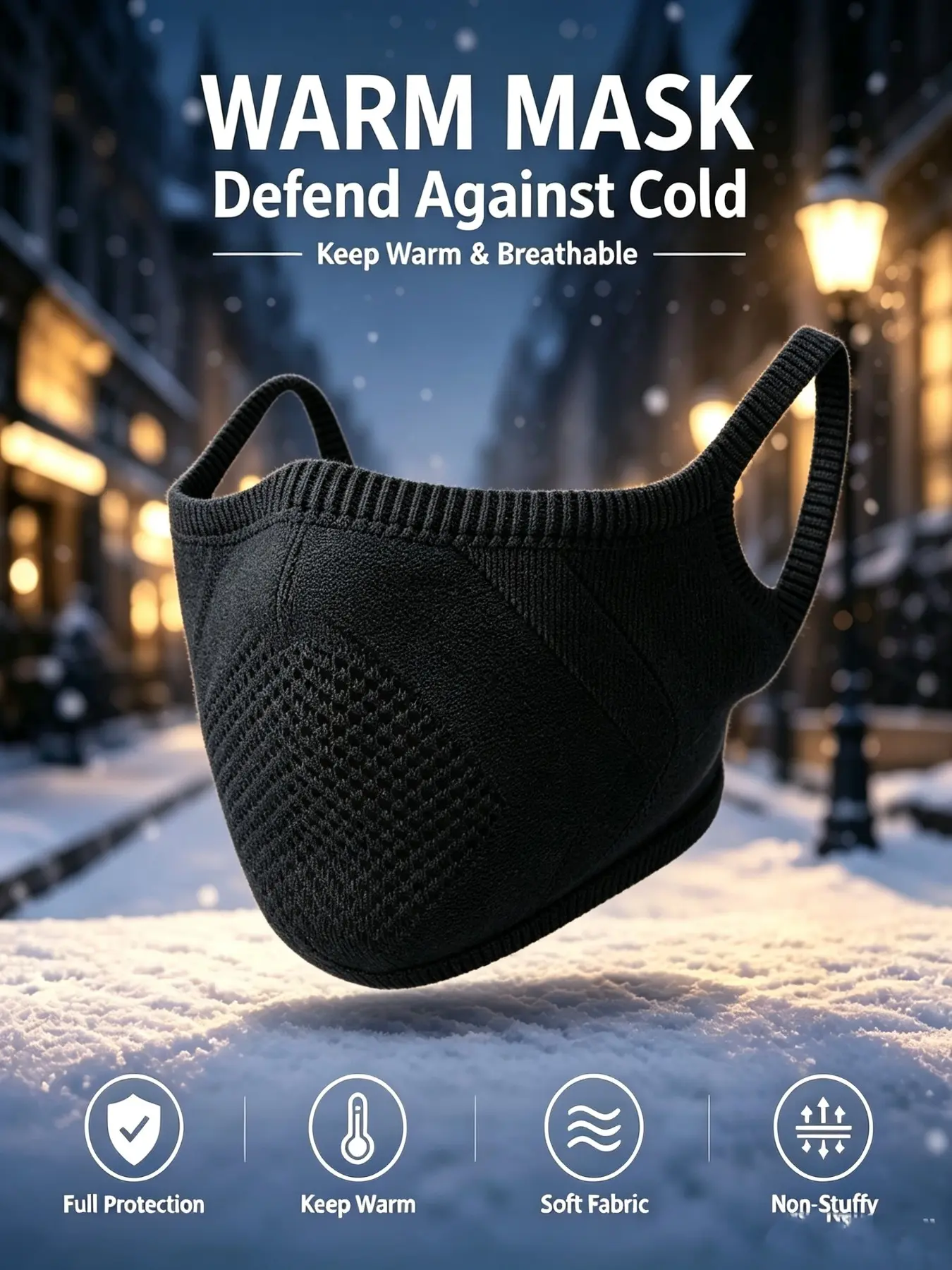 Knitted Earloop Breathable Mask, Windproof and Warm 3D Face Mask, Fall Winter Outdoor Cycling Headwear, Thermal Protection