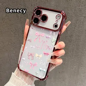 Phone Case for iPhone 17 Pro Max 16 15 Plus Air 14 13 12 11 E Bow Delight Array Pattern Electroplating Transparent Silicone Drop-proof Protective Cover