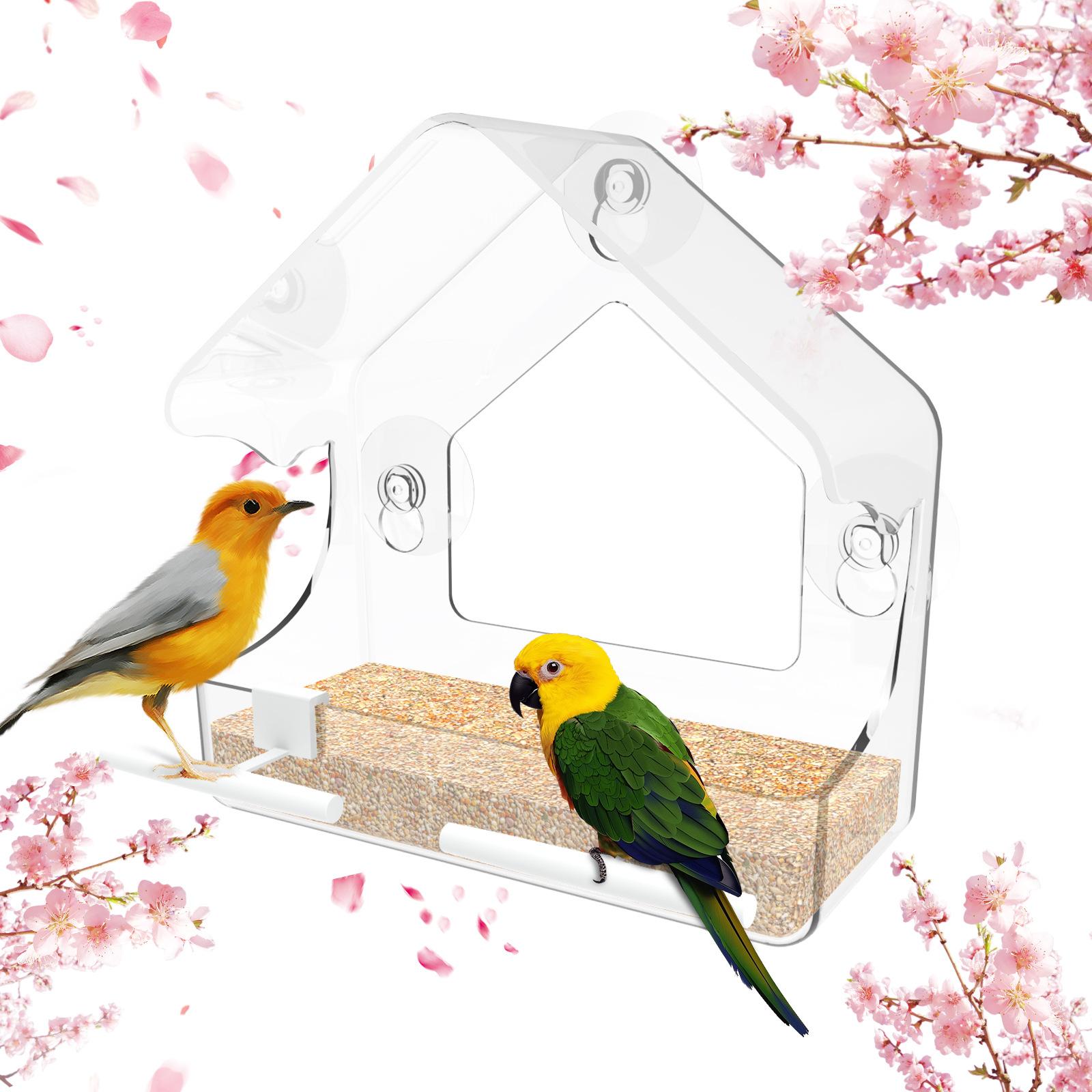 Acrylic Window Bird Feeder, Transparent Wall-Mounted Wild Bird Feeding Tray, Clear Strong Suction Cup Outdoor Feeder for Cardinals Finches Bluebirds, Weatherproof Seed Tray for Garden Patio
