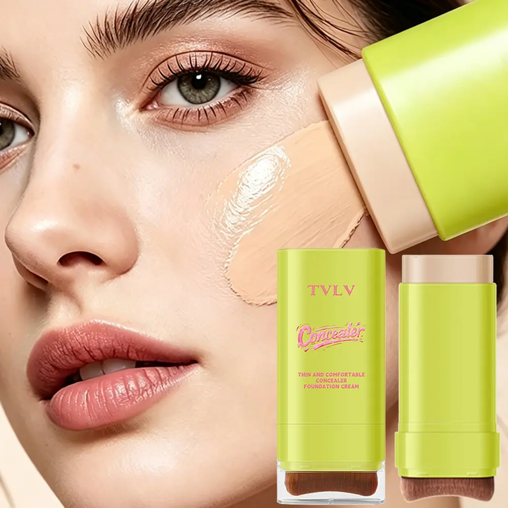 Lightweight Stick Face Concealer Foundation Buildable Coverage Dual End Dual Function Design Rotatable Paste Outlet Cover Spots Smooth Skin Long Wear Non Smudge Skin Friendly Fine Powder Fits Multiple Makeup Styles