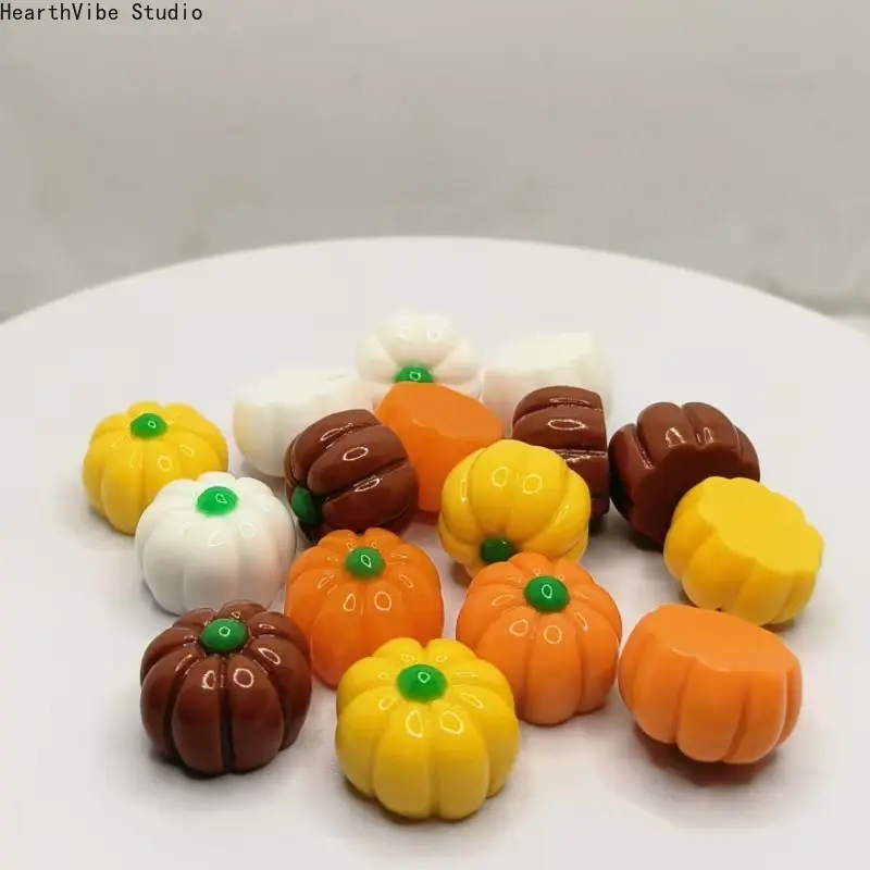 10PC Mini Resin Pumpkin Flatbacks Cabochon Set, Crafting Supplies for DIY Halloween Scrapbooking Slime Charms, Autumn Table Decor