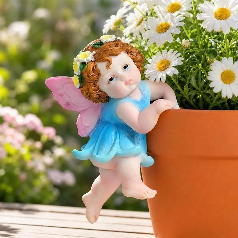 Fairy Flower Pot Hugger Decor, colorful hanging flower pot with fairy figurine, resin bonsai decoration, flower fairy landscape decoration, exquisite statue ornament suitable for outdoor courtyards/gardens/indoor,birthday and housewarming gifts