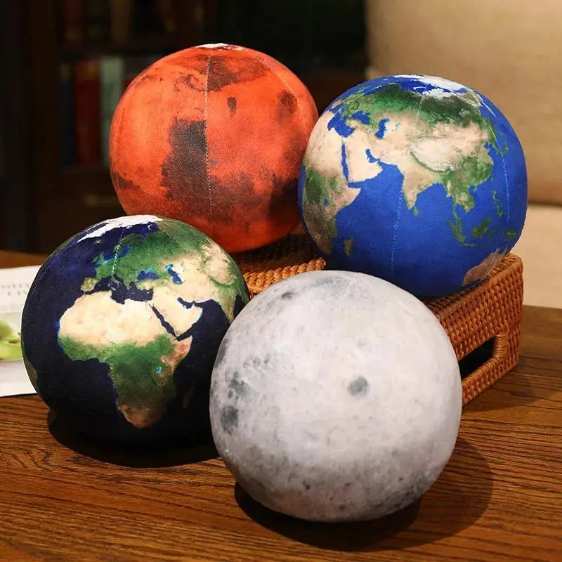 Soft Plush Space 3-Spheres Toy Set (17cm/27cm Simulation Earth-Moon-Sun-Martian), Stress Relief Doll, Kids Bedroom Decoration, Birthday Gift Cushion