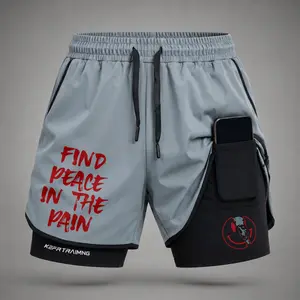 Men’s Find Peace in the Pain Graphic Print 2-in-1 Athletic Shorts, Built-in Compression Liner, Secure Inner Phone Pocket, Elastic Drawstring Waist, Quick-Dry Gym Running Training Shorts for Summer Daily Wear