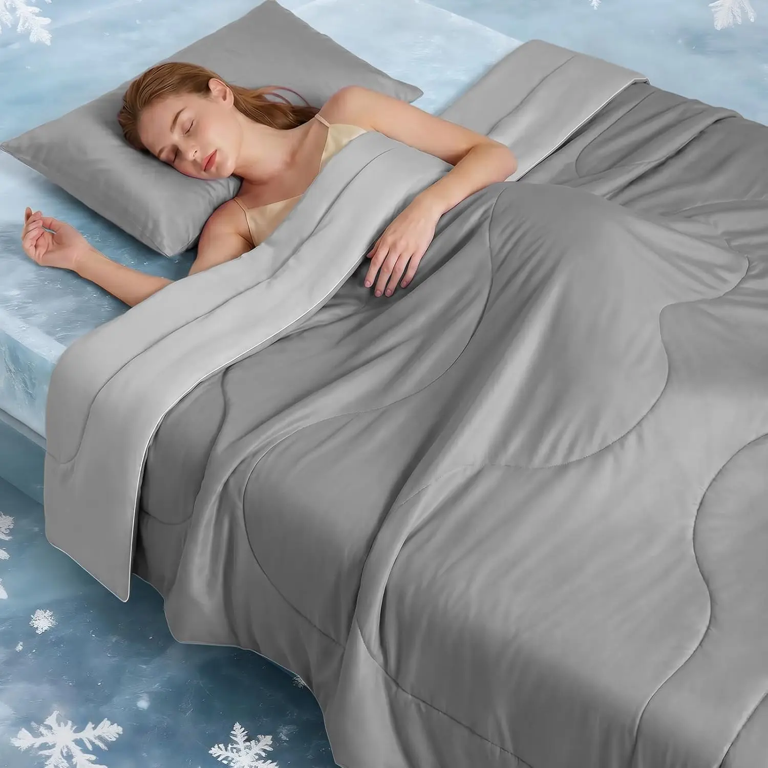 Cooling Comforter  Cooling Blanket for Hot Sleepers 80"x90" | Double-Sided Cooling Blanket with Q-Max >0.5 Cooling Fabric,Lightweight Breathable Summer Comforter for Night Sweats Grey