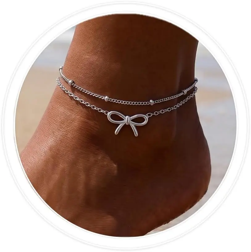 Trendy 2 Layers Anklet Bracelets for Women-Waterproof-Adjustable-for General/Big Anklets-Gold/Silver
