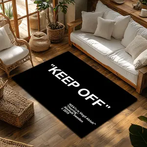 KEEP OFF Letter Print Street Fashion Crystal Velvet Area Rug #KeepOffLetterRug #StreetFashionFloorMat #CelebrityCo-brandedCarpet #CrystalVelvetHomeDecor