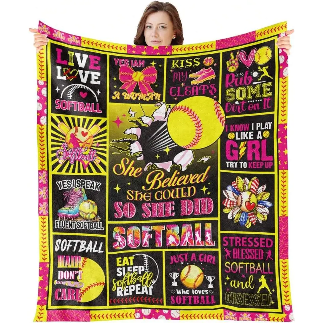 Softball Blanket Gifts For Friend Women Softball Throw Blanket For Softballs Lovers Player Flannel Throw Lightweight Blanket Soft Ball Accessories For Adults Team S 60 X 50 Inches,As Valentine's Gifts Birthday Gifts, Family, Wedding, Souvenir Blankets