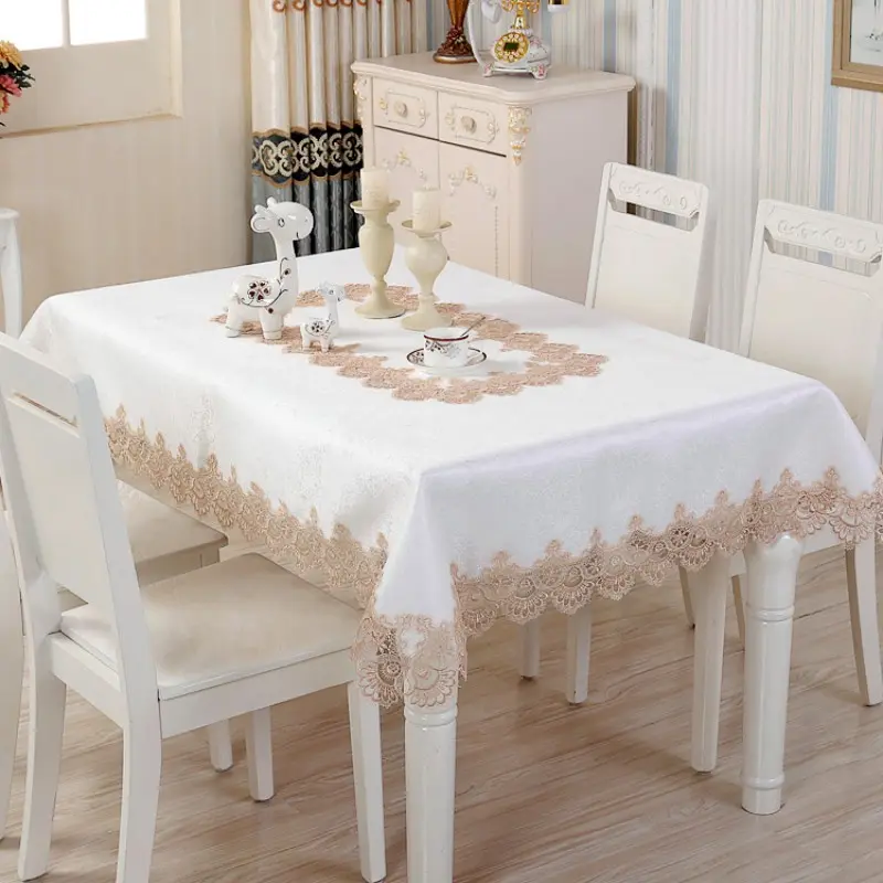 1pc Elegant Lace Tablecloth, Wedding & Party Decor, Durable Plastic Kitchen Table Cover, Heat Resistant, Easy Clean, Reusable, Multiple Sizes Available