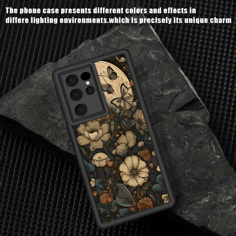 Butterfly WildFlower Black Phone Case for Samsung Galaxy S25 S24 S23 S22 S21 A13 A14 A15 A16 A17 A33 A34 A35 A36 A52 A53 A54 Note20 Fe Plus Ultra  -Full coverage Soft Anti-Drop Protective Cases