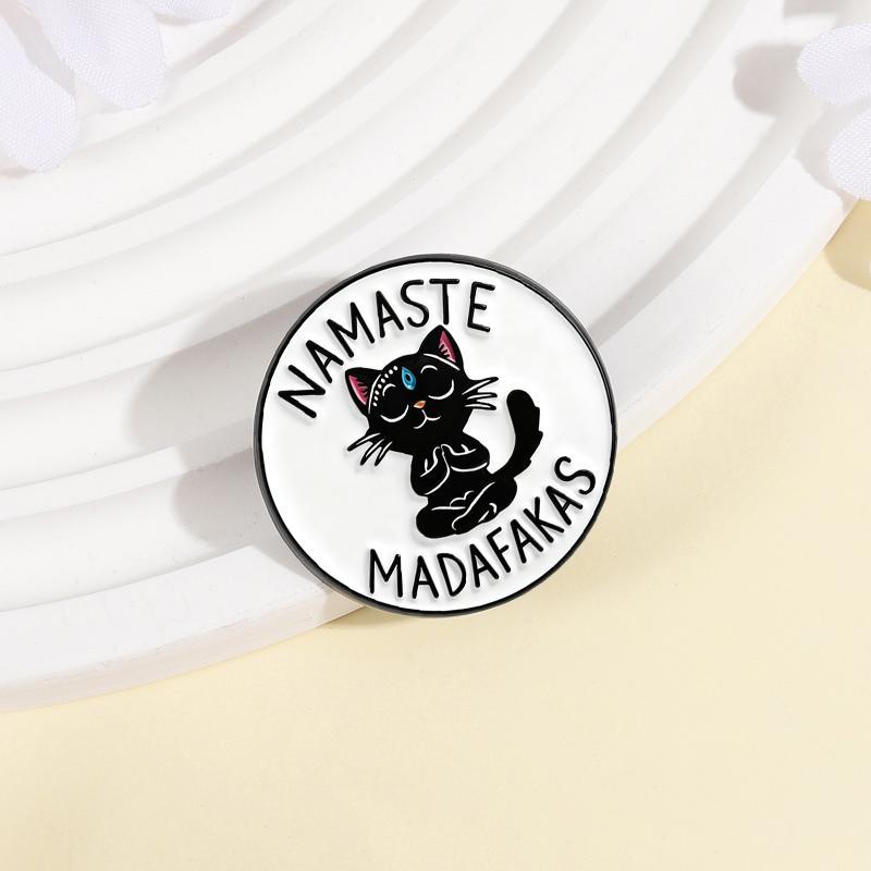 Yoga Cat Namaste Madafakas Brooch Enamel Pins Funny Cartoon Meditation Cat Brooches Jacket Lapel Badge Jewelry Gifts for Friends