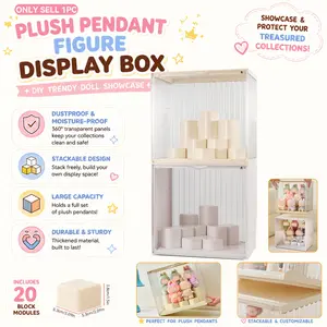 Stackable Container Display Case with Building Block Design, Modular Toy Storage Showcase for Labubu Plush Toys, Skullpanda, Blind Boxes, Dustproof Moisture-Proof Collectibles Organizer Box