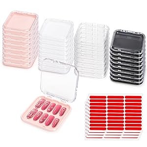 32 Pack Press on Nails Boxes, 2.75 x 2.75 Inch Press on Nail Display Case, Acrylic Fake Nails Storage Package Containers with 120 Adhesive Nail Tapes for Press on Nail Business Nail Art Salon