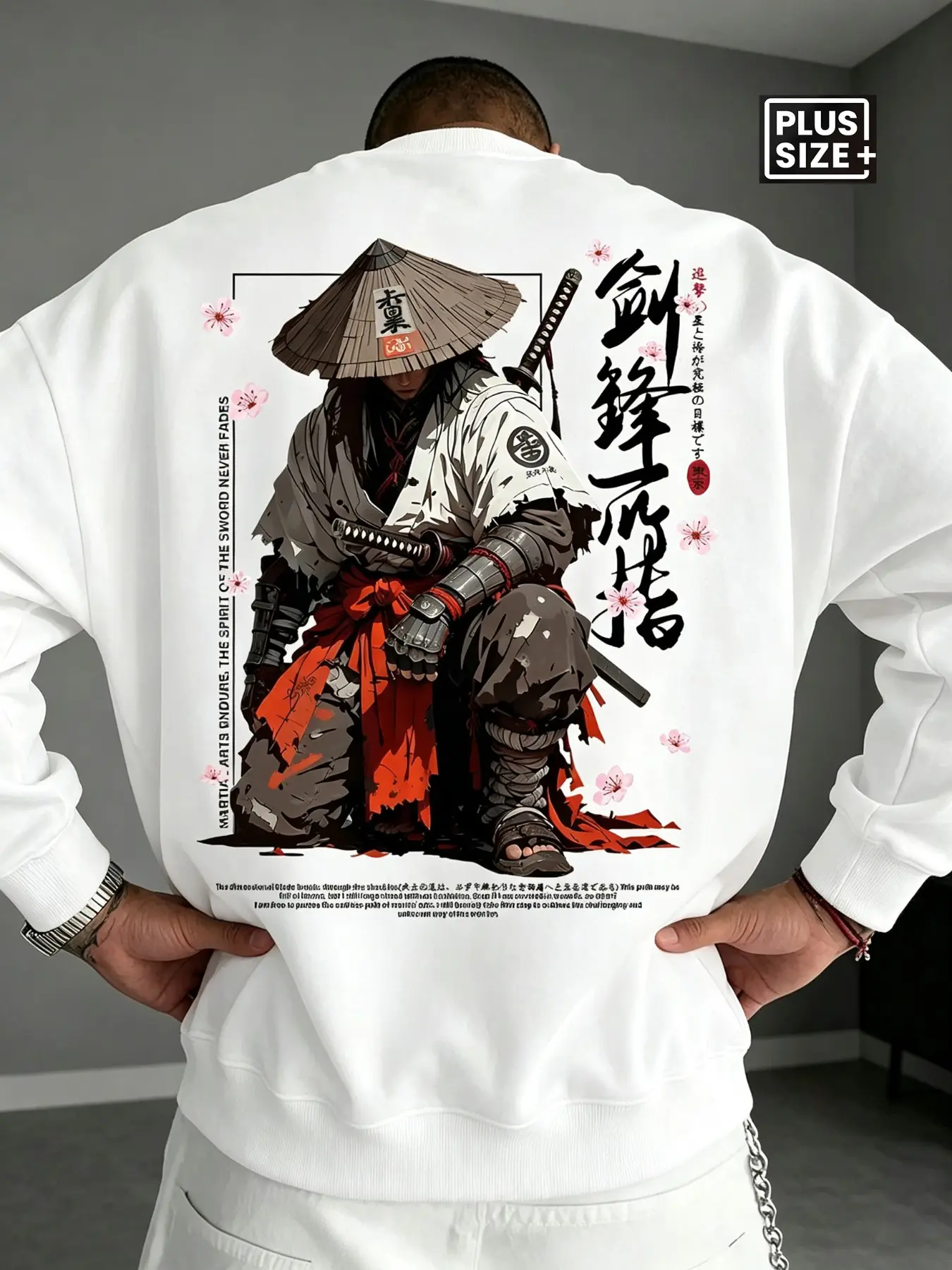 New Fall Winter Large Size Men's Samurai Print Sweatshirt, 2xl-6xl Loose Fit Casual Long Sleeve, Comfortable and Stylish