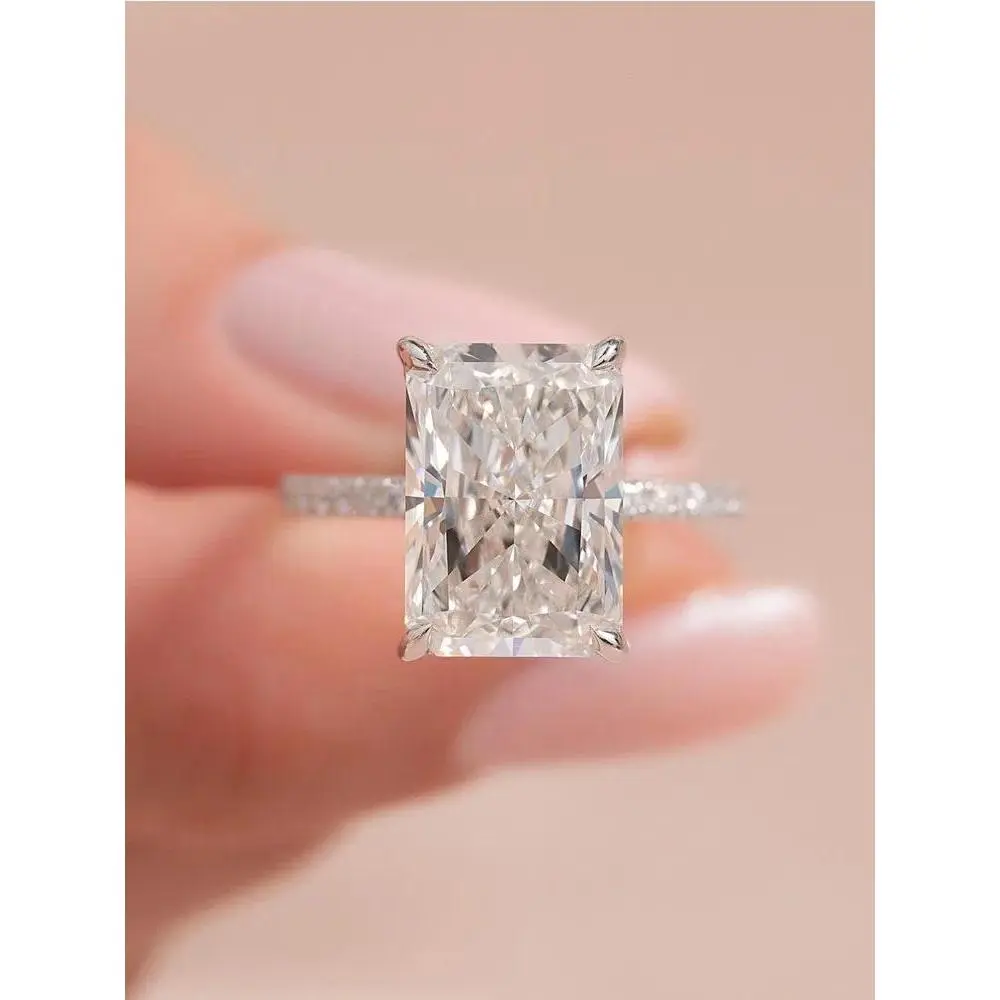 Luxury 925 Sterling Silver Ring, 2-5CT Rectangle Cut Zircon Stone, Women's Fine Jewelry for Anniversary & Wedding