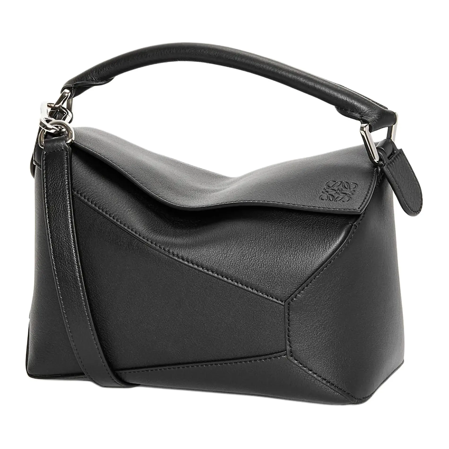 LOEWE Puzzle Embossed Leather Handbag for Women – Adjustable Detachable Strap, Small Size, Black
