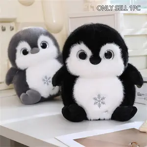 25cm/35cm Big-Eyed Penguin Plush Toy, round and chubby shape, soft and fluffy stuffed animal, gray/black, suitable for room decor, sofa, bedside table, desktop decoration, a lovely birthday gift, holiday gift for children, family and friends, Thanksgiving