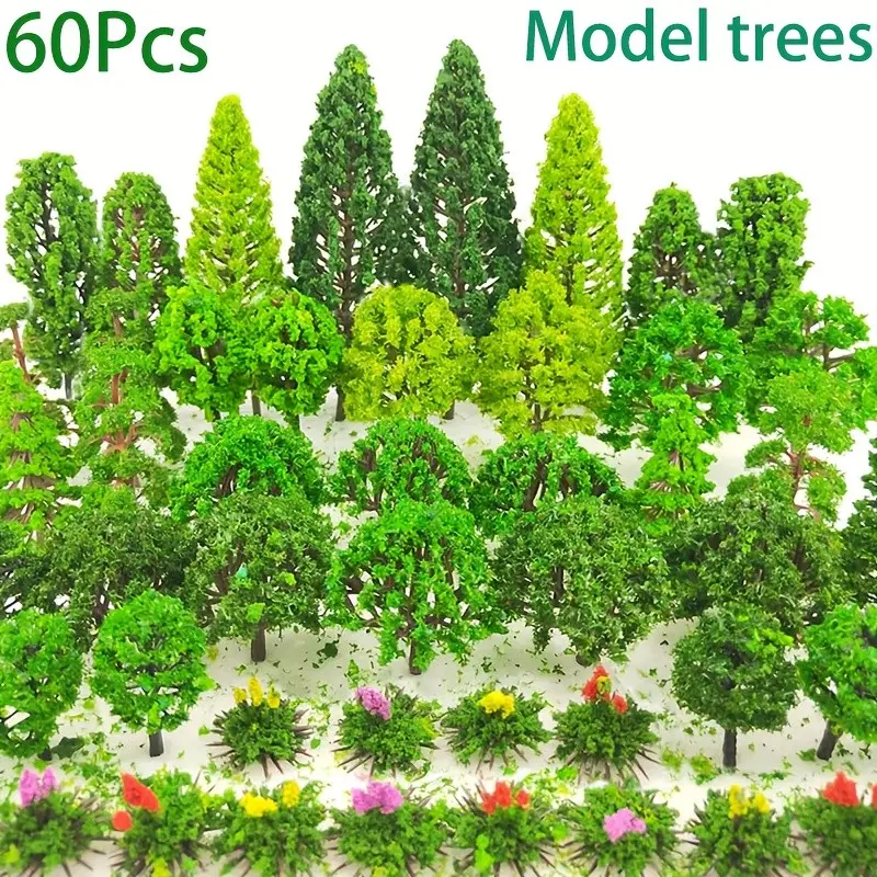 60 Mixed Model Trees for Train Scenery, 1.38-5.9 Inch Building Simulation Trees, DIY Handmade, Natural Landscape Models
