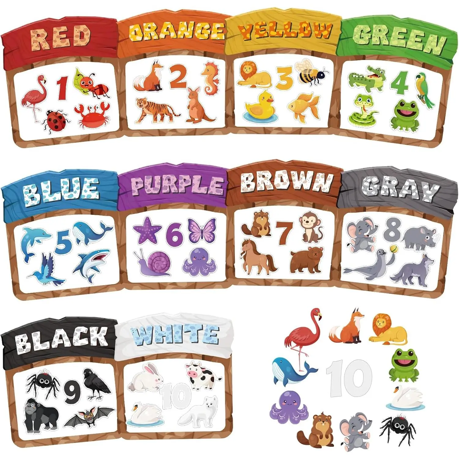 10Pcs Magnetic Color Sorting Set 60 Fridge Magnets for Kids, Cute Animal Refrigerator Magnets for Kids Early Education Color Sorting Shape Matching