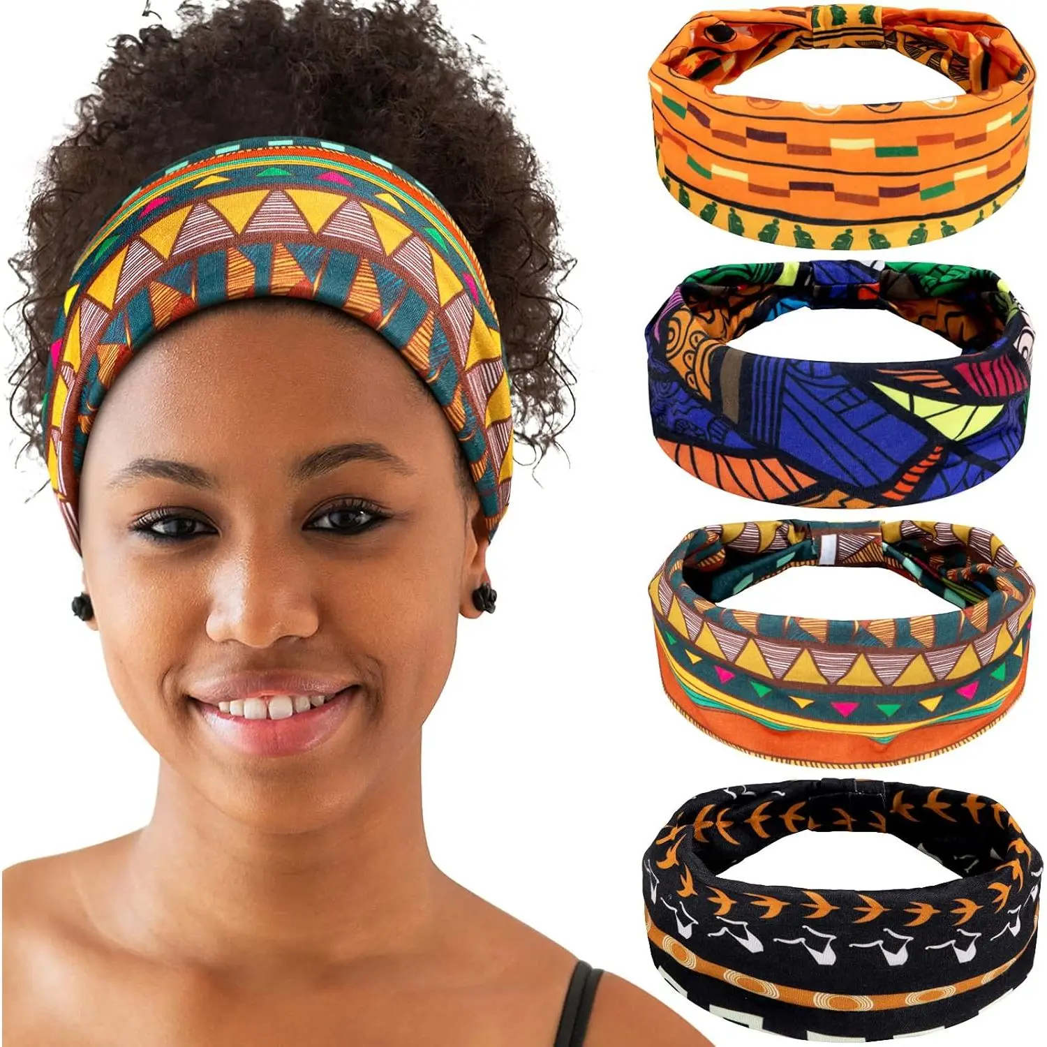 4 count  Headbands Knotted for Women Wide Headbands Non Slip Yoga Stretchy Turban Hair Scarfs Workout Printed Headwrap Hair Accessories for Women and Girls