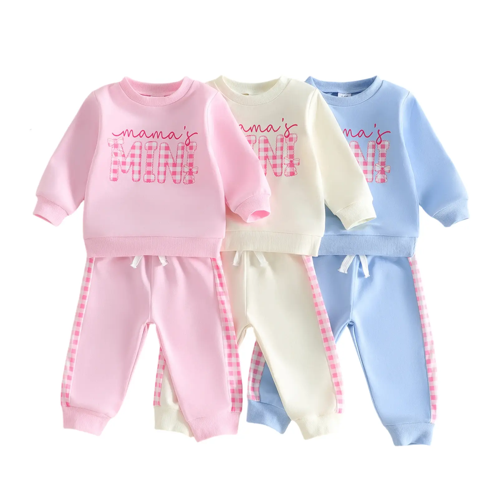 Toddler Baby Little Baby Girl Fall Winter Outfit Fashion Plaid Letters Print Long Sleeve Pullover with Pants Set 0-3 Years
